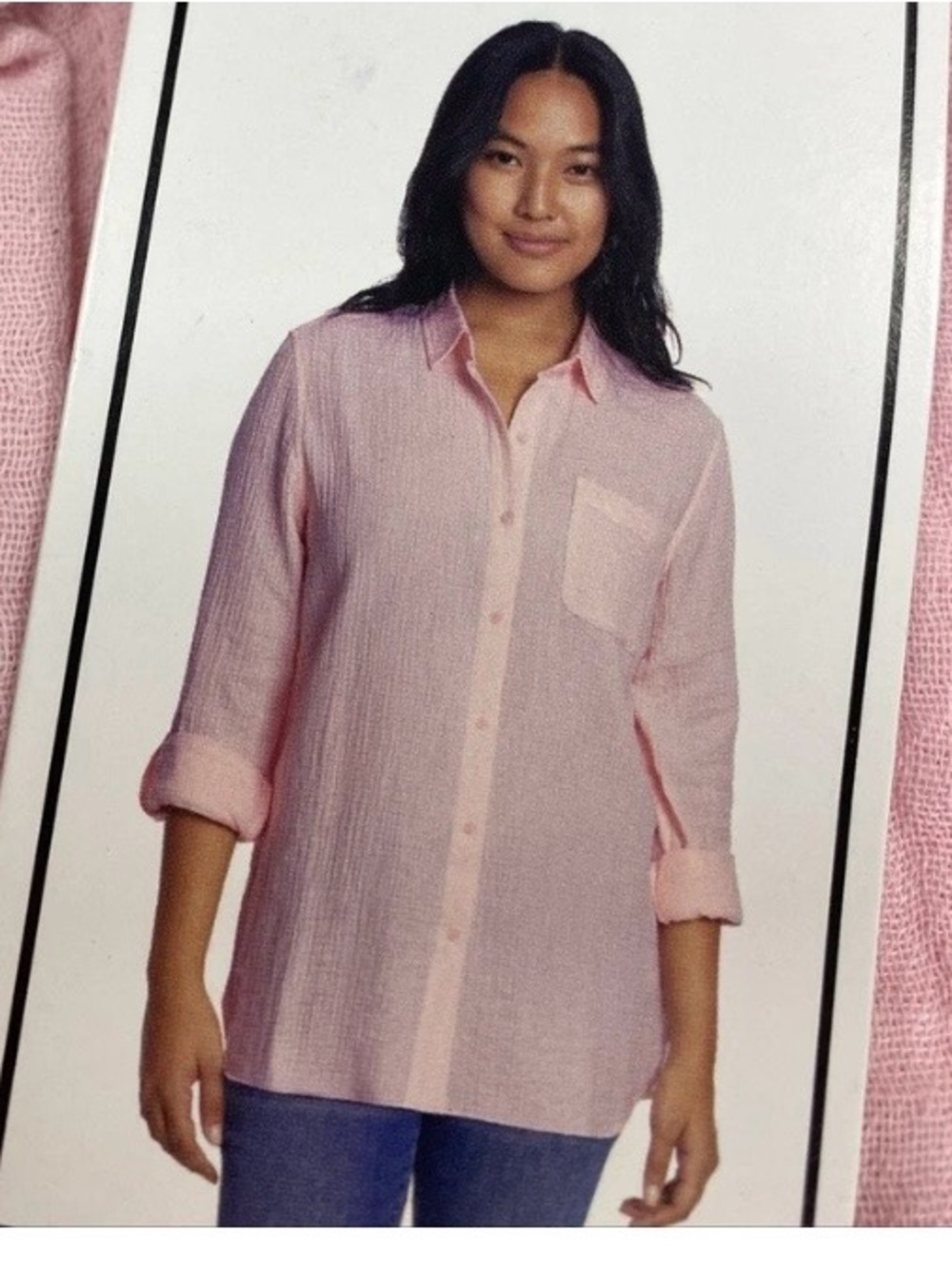 Nine West Pastel Pink Cotton Gauze Button-Front Shirt Size Medium PTP 20”-21”